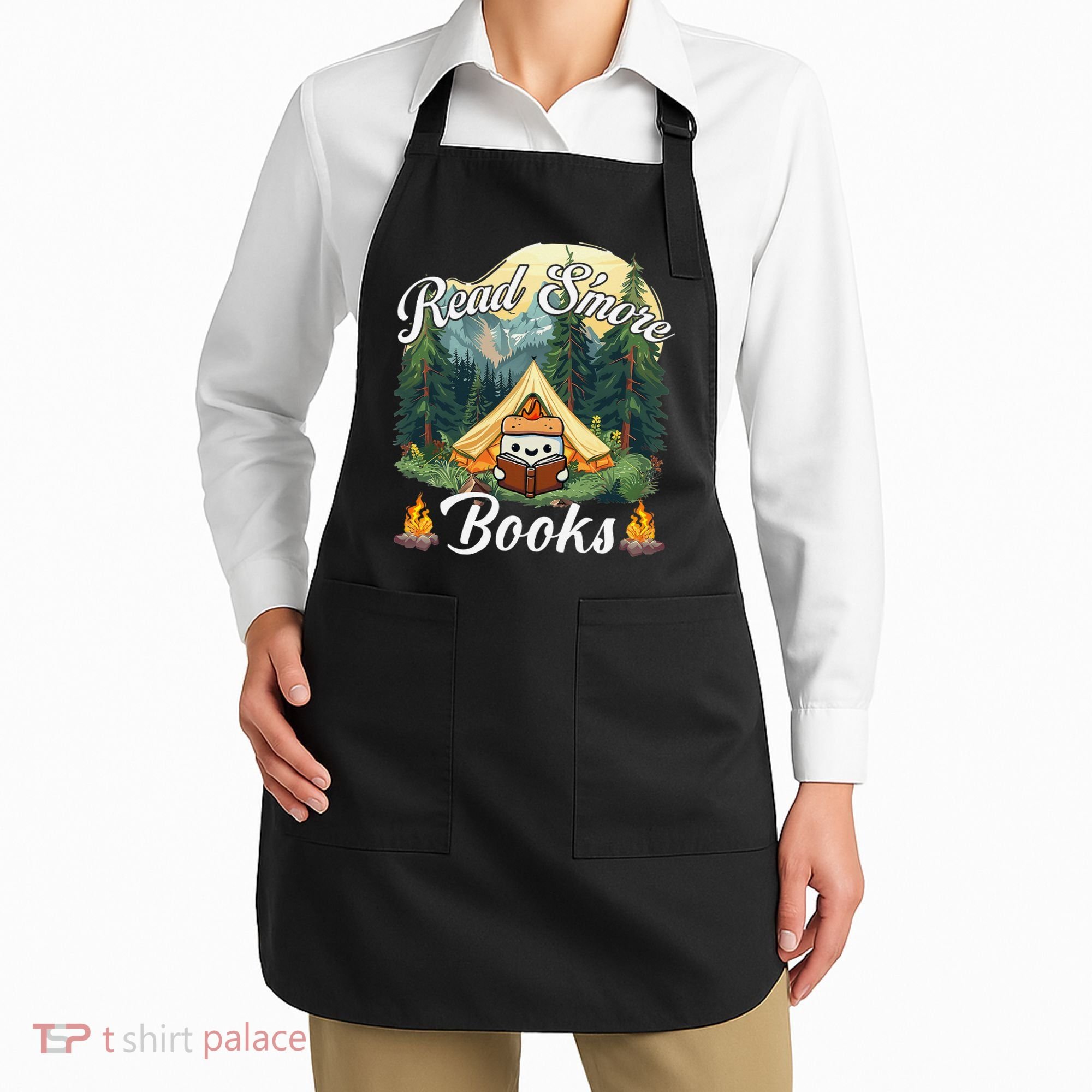 Women Read Smore Books Cute Campfire Outfit For Book Lover Apron