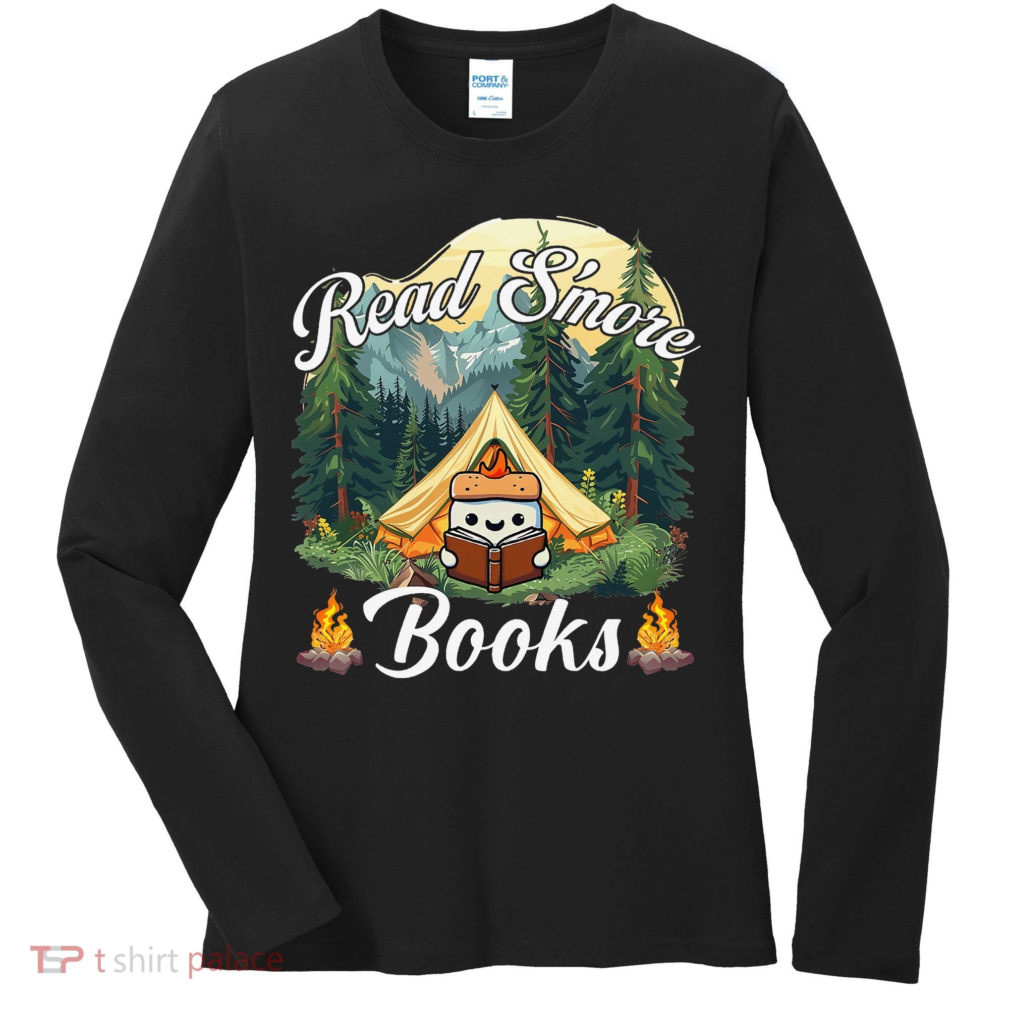 Women Read Smore Books Cute Campfire Outfit For Book Lover Women's Long Sleeve Shirt