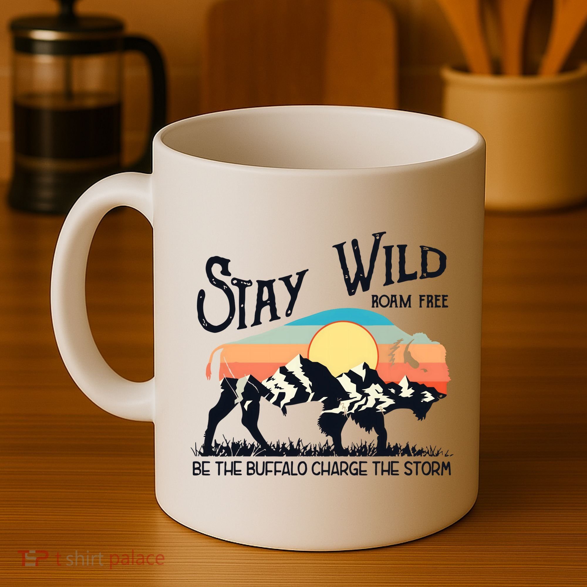 W4Mx Retro Stay Wild Roam Free The Buffalo Charge The Storm Coffee Mug