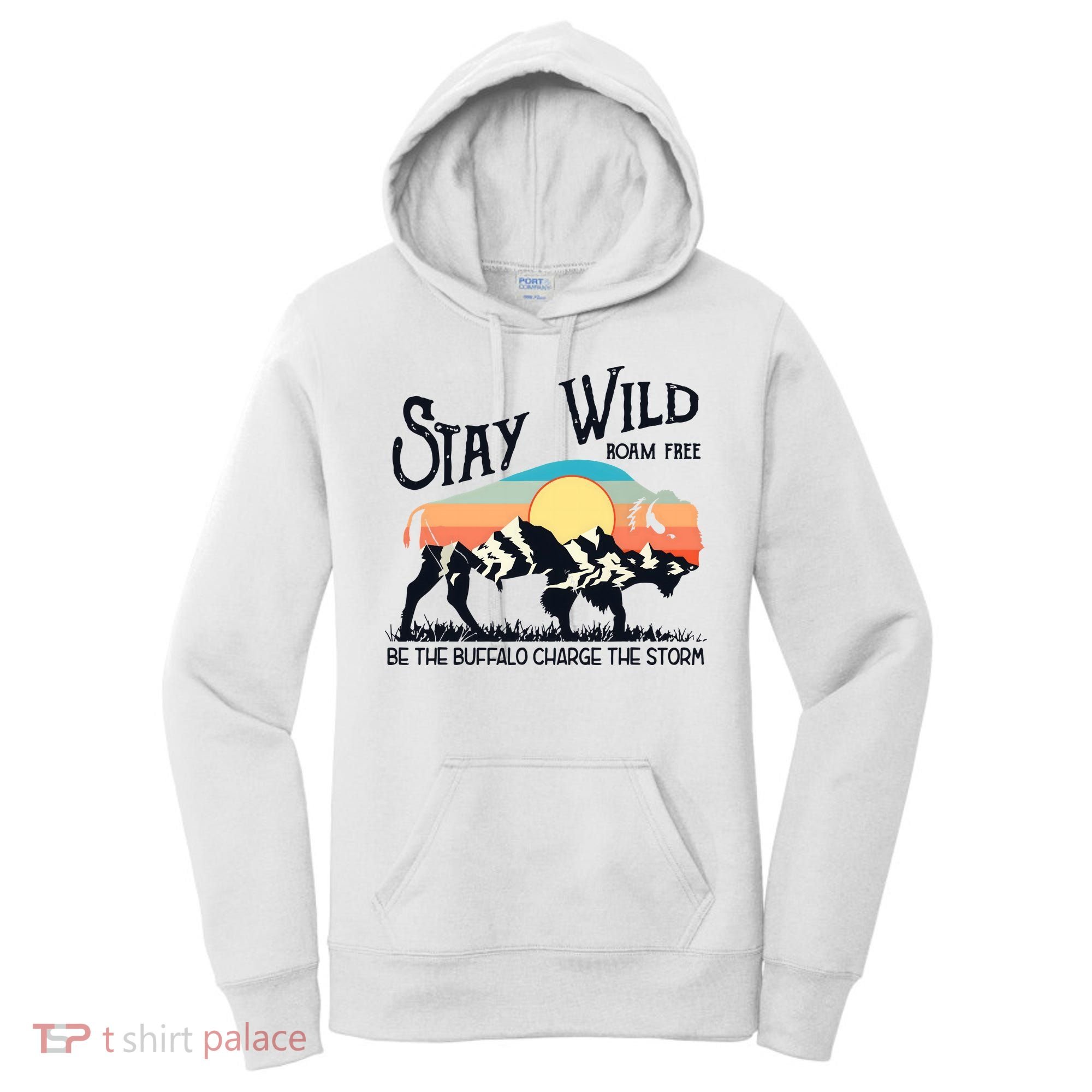 W4Mx Retro Stay Wild Roam Free The Buffalo Charge The Storm Women's Hoodie