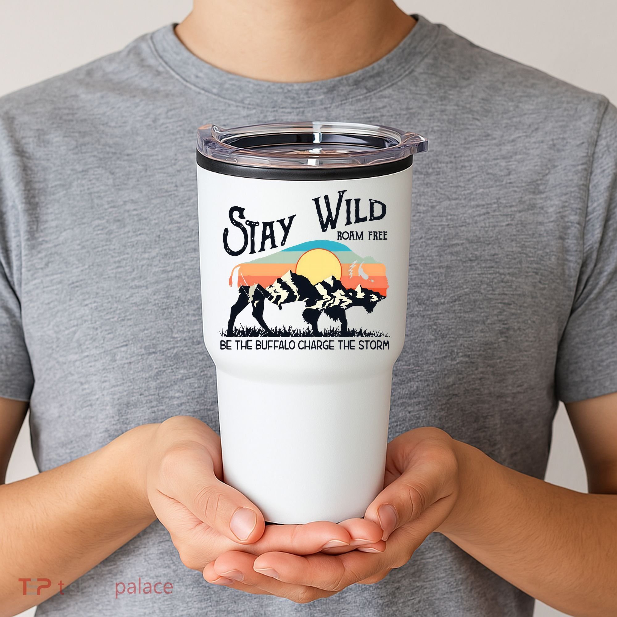 W4Mx Retro Stay Wild Roam Free The Buffalo Charge The Storm Tumbler