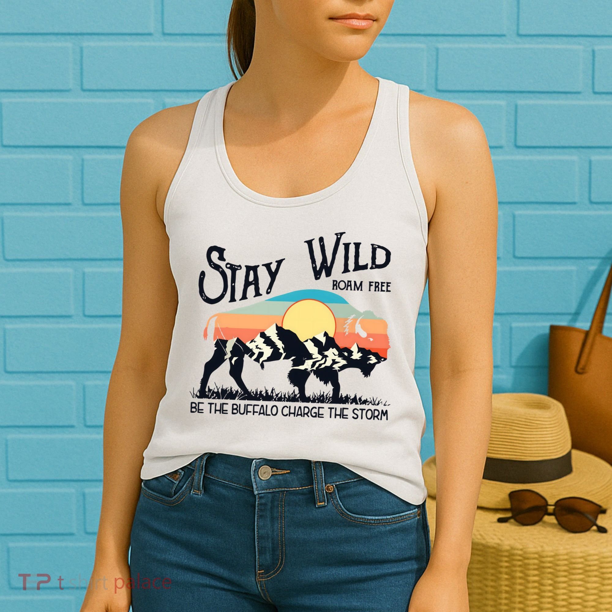 W4Mx Retro Stay Wild Roam Free The Buffalo Charge The Storm Women's Tank Top
