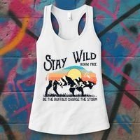 W4Mx Retro Stay Wild Roam Free The Buffalo Charge The Storm Women's Tank Top thumb 3