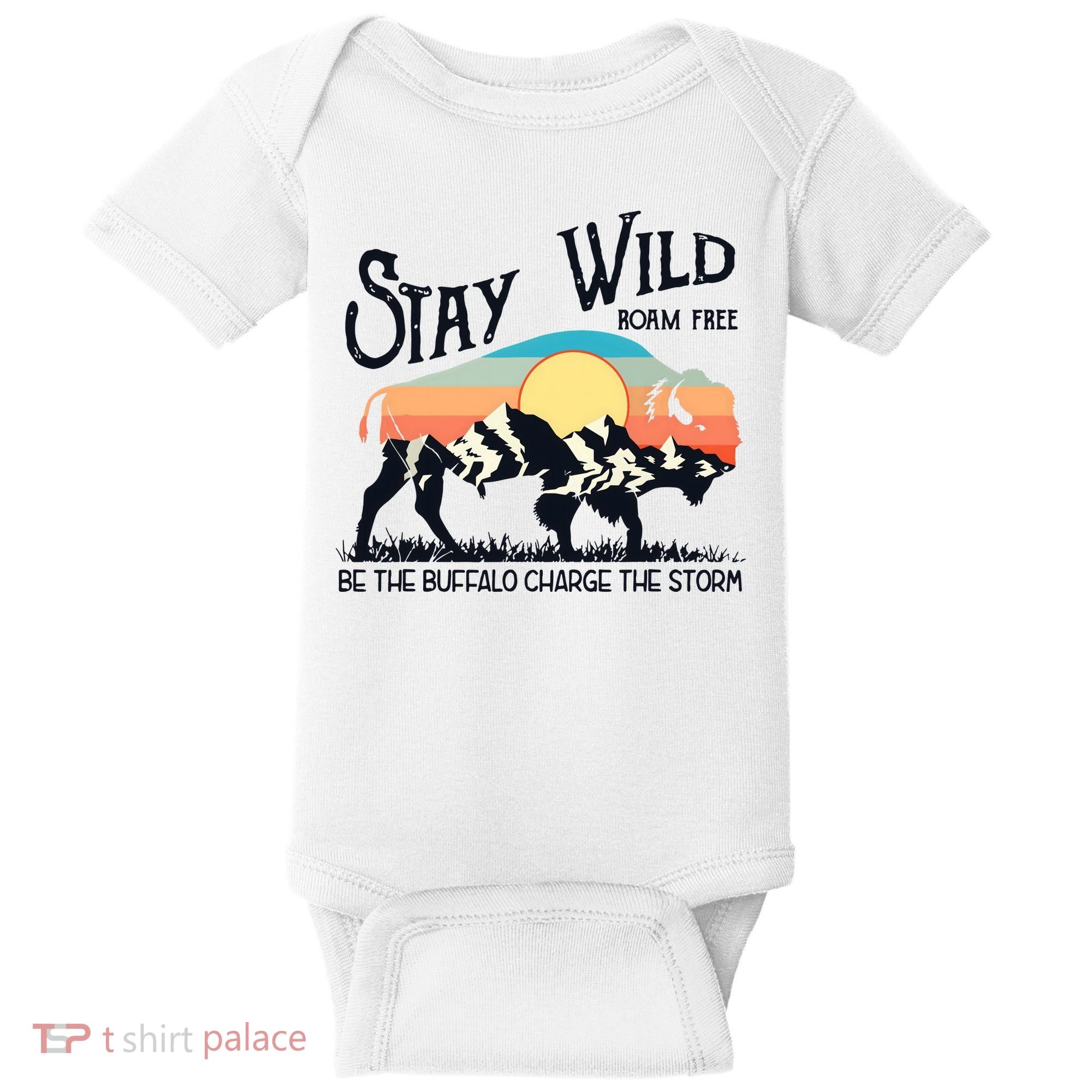 W4Mx Retro Stay Wild Roam Free The Buffalo Charge The Storm Baby Bodysuit