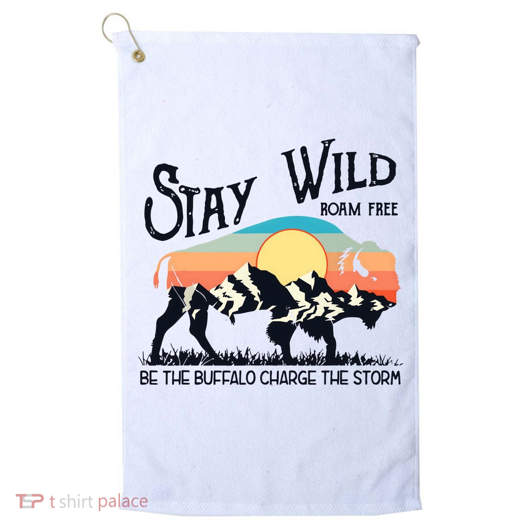 W4Mx Retro Stay Wild Roam Free The Buffalo Charge The Storm Golf Towel