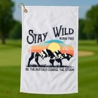W4Mx Retro Stay Wild Roam Free The Buffalo Charge The Storm Golf Towel thumb 1