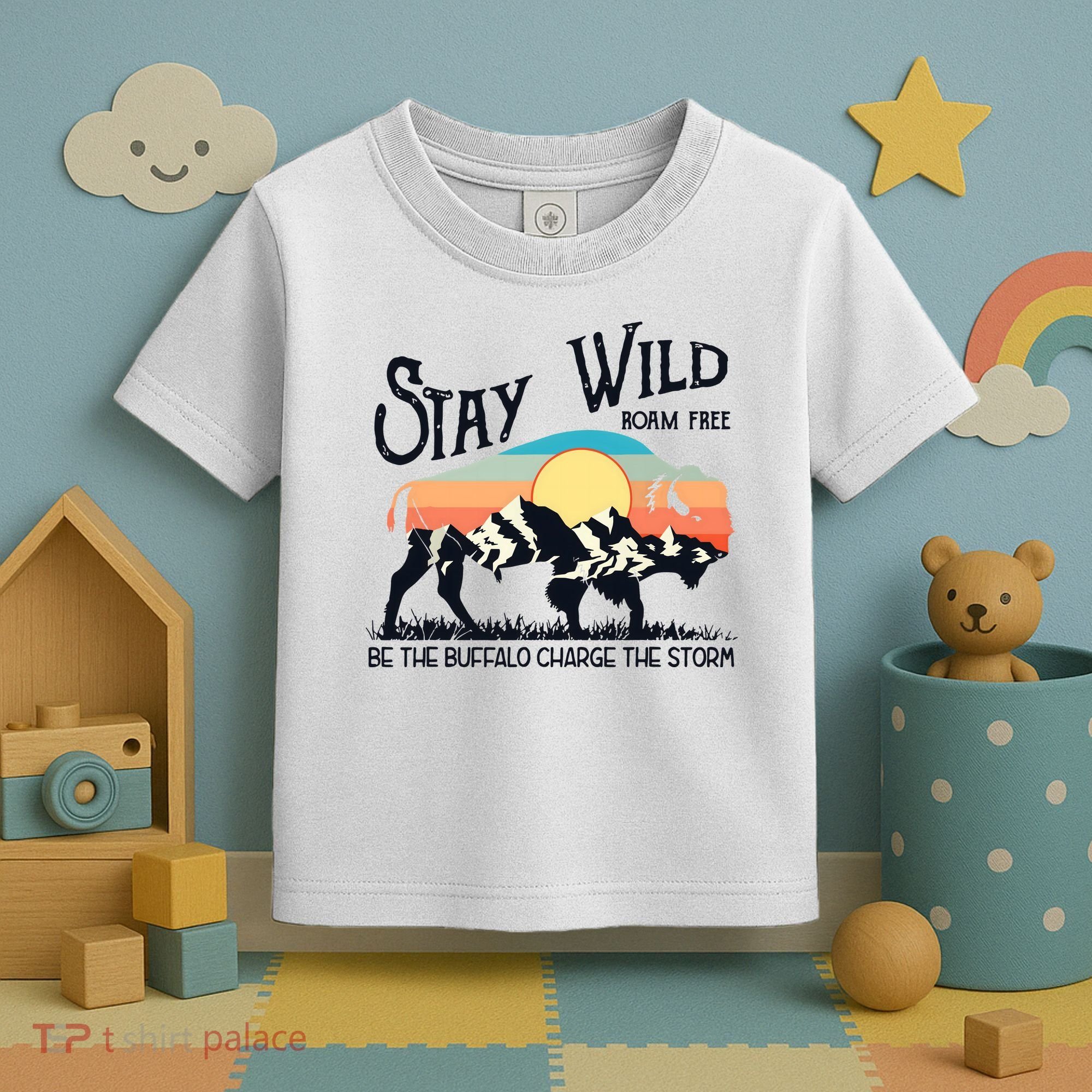 W4Mx Retro Stay Wild Roam Free The Buffalo Charge The Storm Toddler T-Shirt