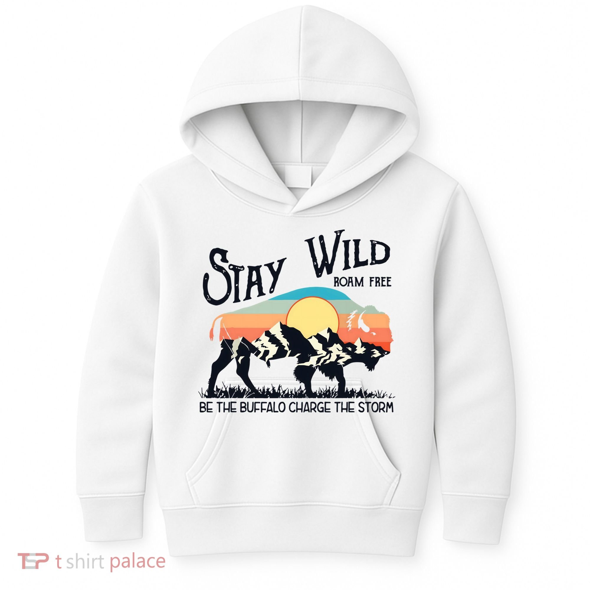 W4Mx Retro Stay Wild Roam Free The Buffalo Charge The Storm Kids Hoodie