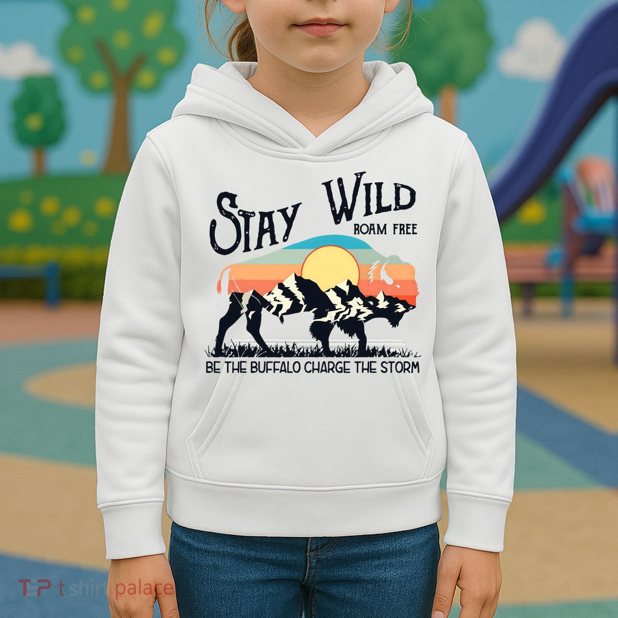 W4Mx Retro Stay Wild Roam Free The Buffalo Charge The Storm Kids Hoodie