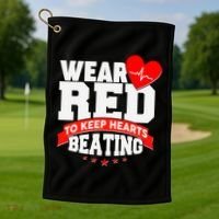 Wear Red To Keep Hearts Beating Heart Health Awareness Golf Towel thumb 1