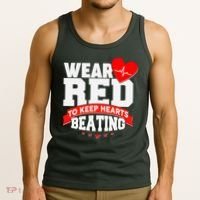 Wear Red To Keep Hearts Beating Heart Health Awareness Tank Top thumb 3