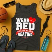Wear Red To Keep Hearts Beating Heart Health Awareness Tank Top thumb 4