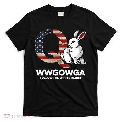 White Rabbit US Flag Q Anon T-Shirt