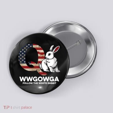 White Rabbit US Flag Q Anon Button