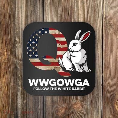 White Rabbit US Flag Q Anon Coaster
