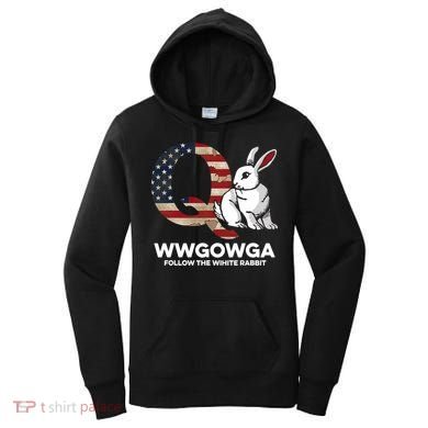 White Rabbit US Flag Q Anon Women's Hoodie