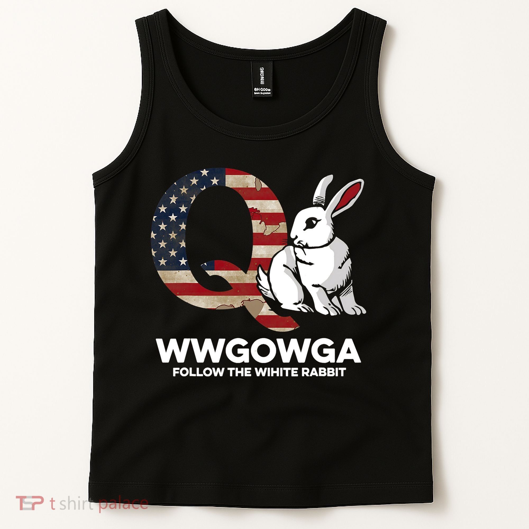 White Rabbit US Flag Q Anon Tank Top