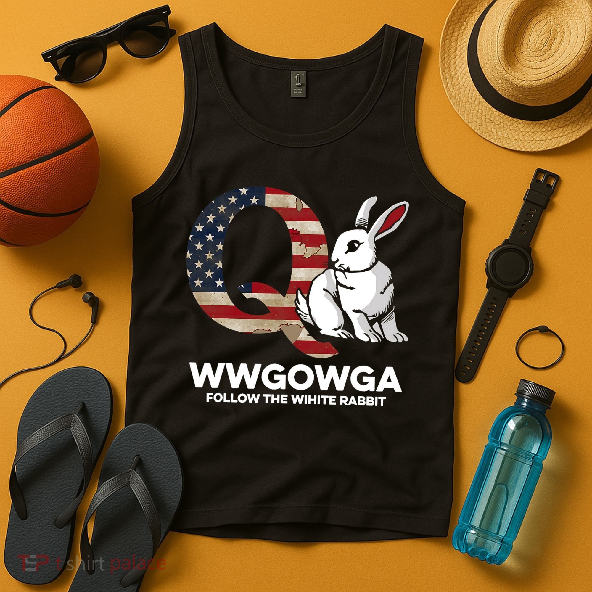 White Rabbit US Flag Q Anon Tank Top
