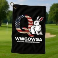 White Rabbit US Flag Q Anon Golf Towel thumb 1