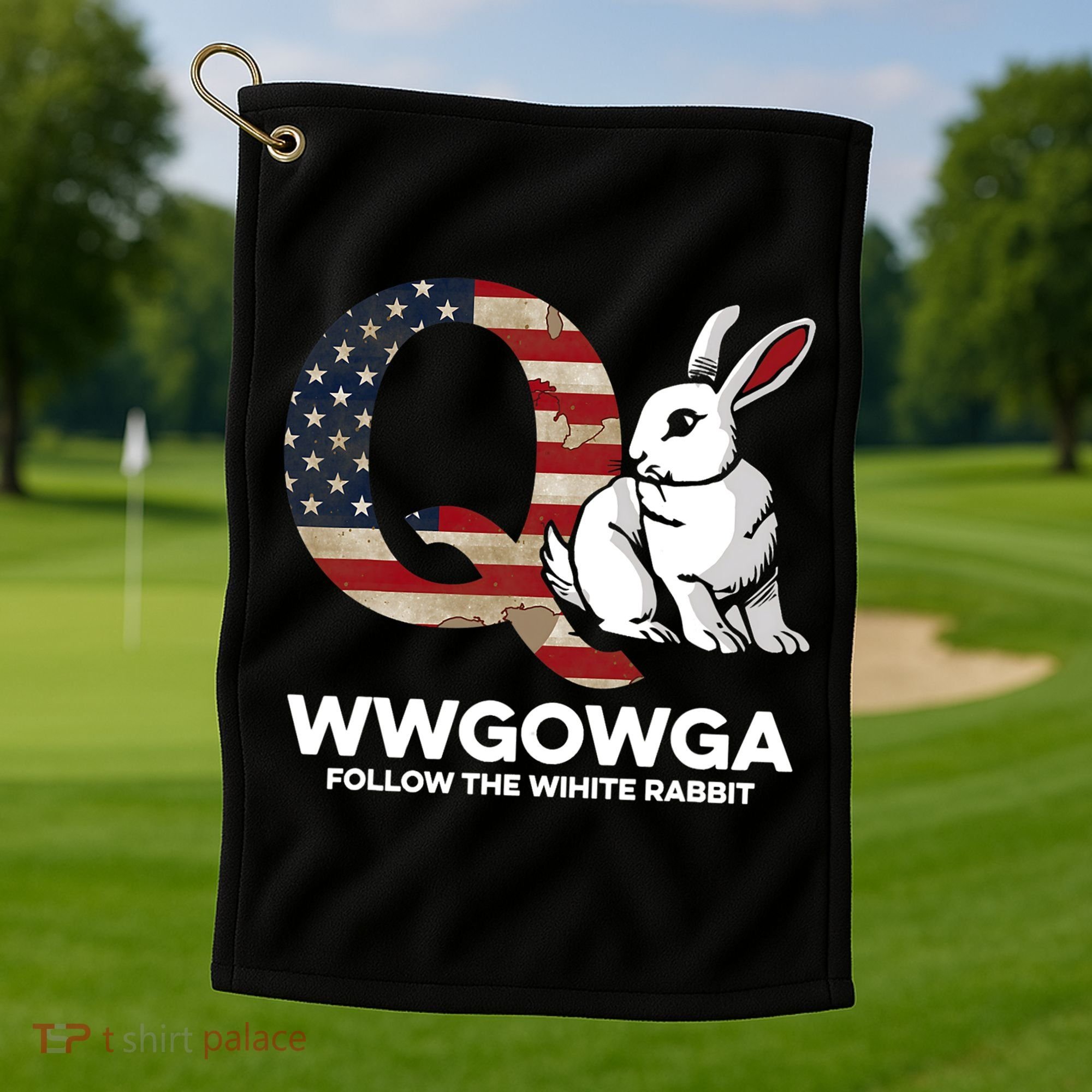 White Rabbit US Flag Q Anon Golf Towel