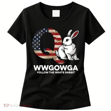 White Rabbit US Flag Q Anon Women's T-Shirt