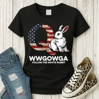 White Rabbit US Flag Q Anon Women's T-Shirt thumb 3