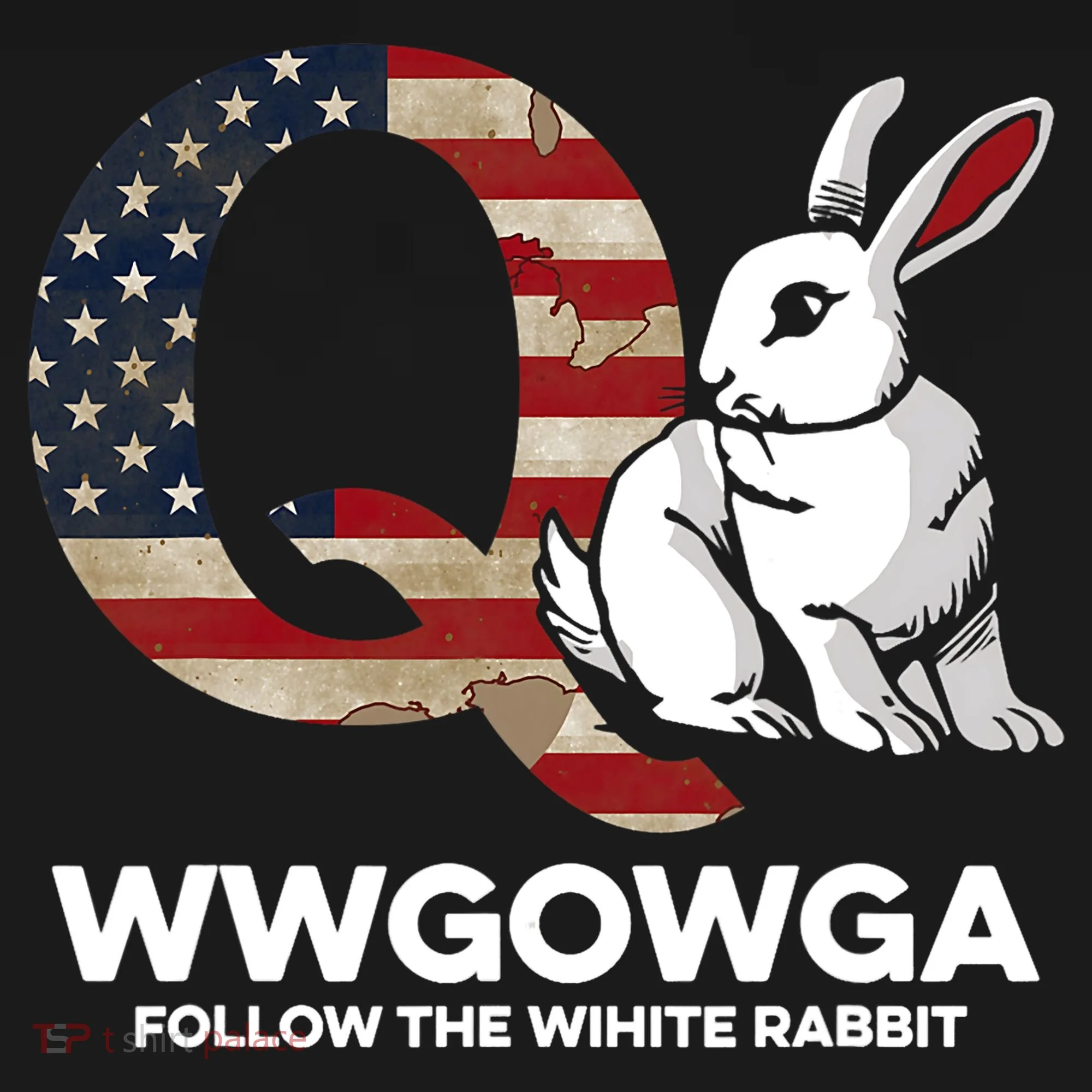White Rabbit US Flag Q Anon Women's T-Shirt