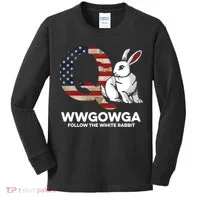 White Rabbit US Flag Q Anon Kids Long Sleeve Shirt thumb 0