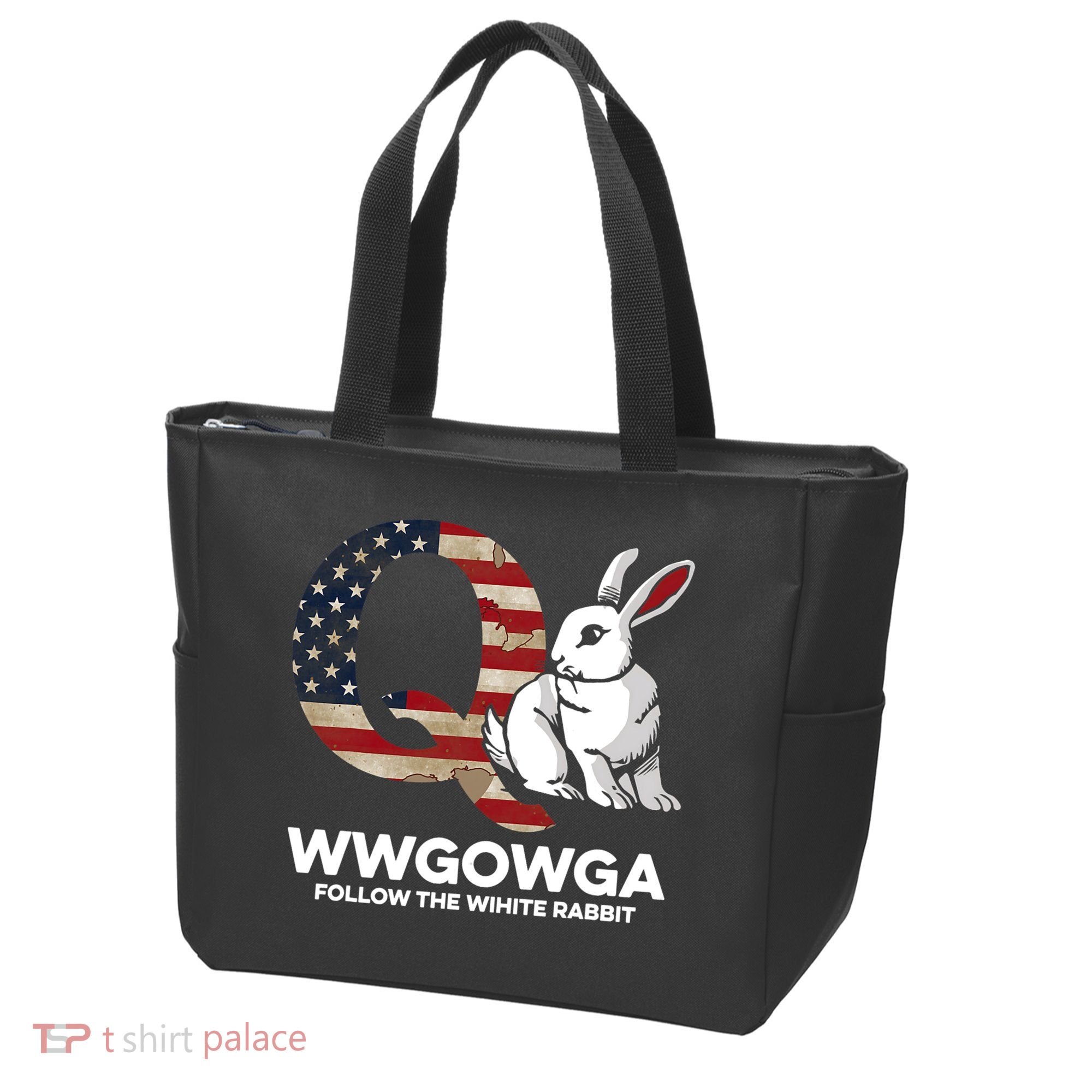White Rabbit US Flag Q Anon Tote Bag