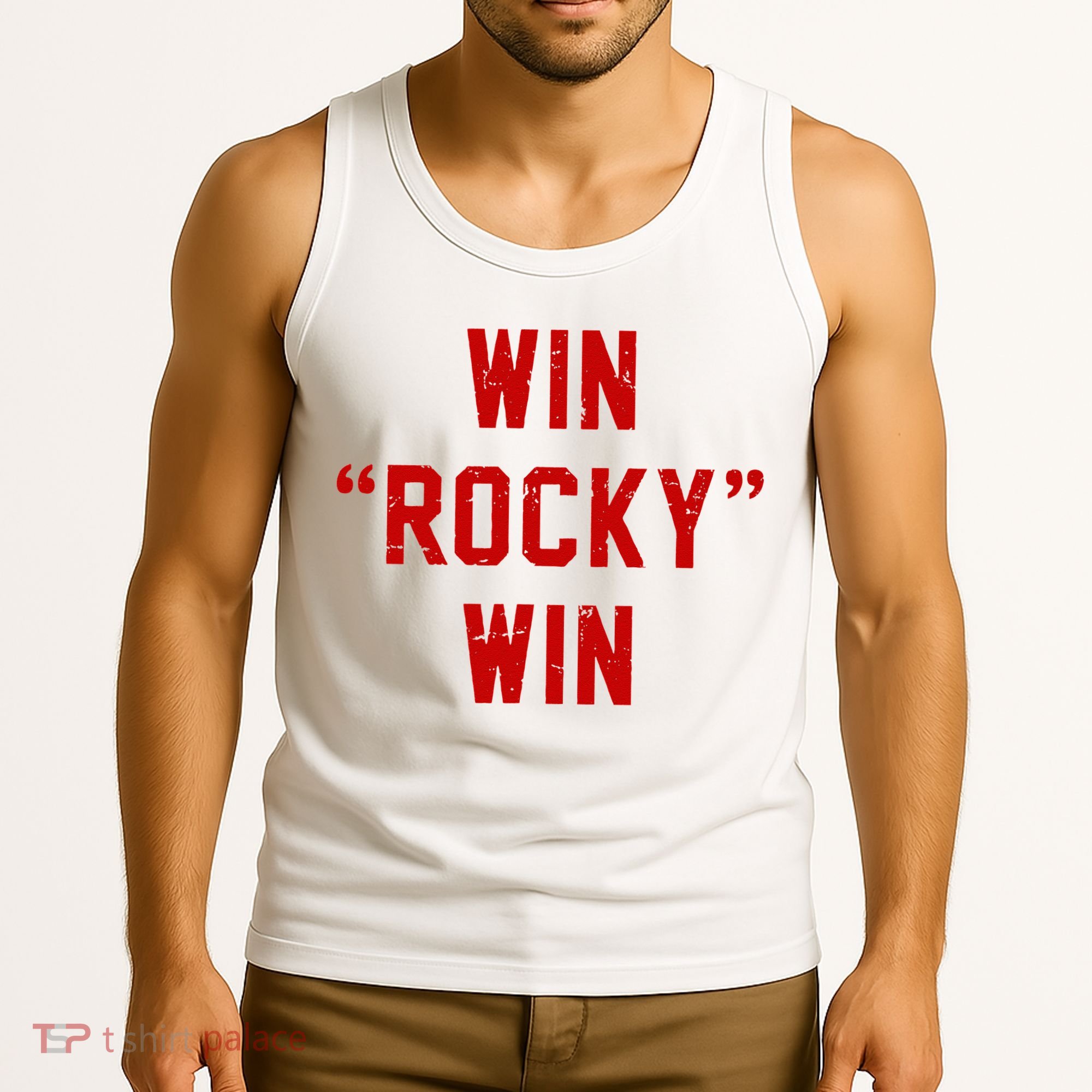 Win Rocky Win Pre Distessed Font Tank Top