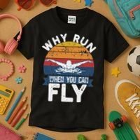 Why Run When You Can Fly Butterfly Stroke Swim Team Swimmi Kids T-Shirt thumb 3