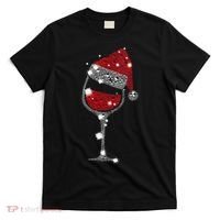 Womens Red Wine Glass Christmas Tee Funny Santa Hat Xmas Gift VNeck TShirt T-Shirt thumb 0
