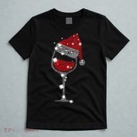 Womens Red Wine Glass Christmas Tee Funny Santa Hat Xmas Gift VNeck TShirt T-Shirt thumb 5