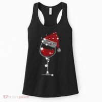 Womens Red Wine Glass Christmas Tee Funny Santa Hat Xmas Gift VNeck TShirt Women's Tank Top thumb 0