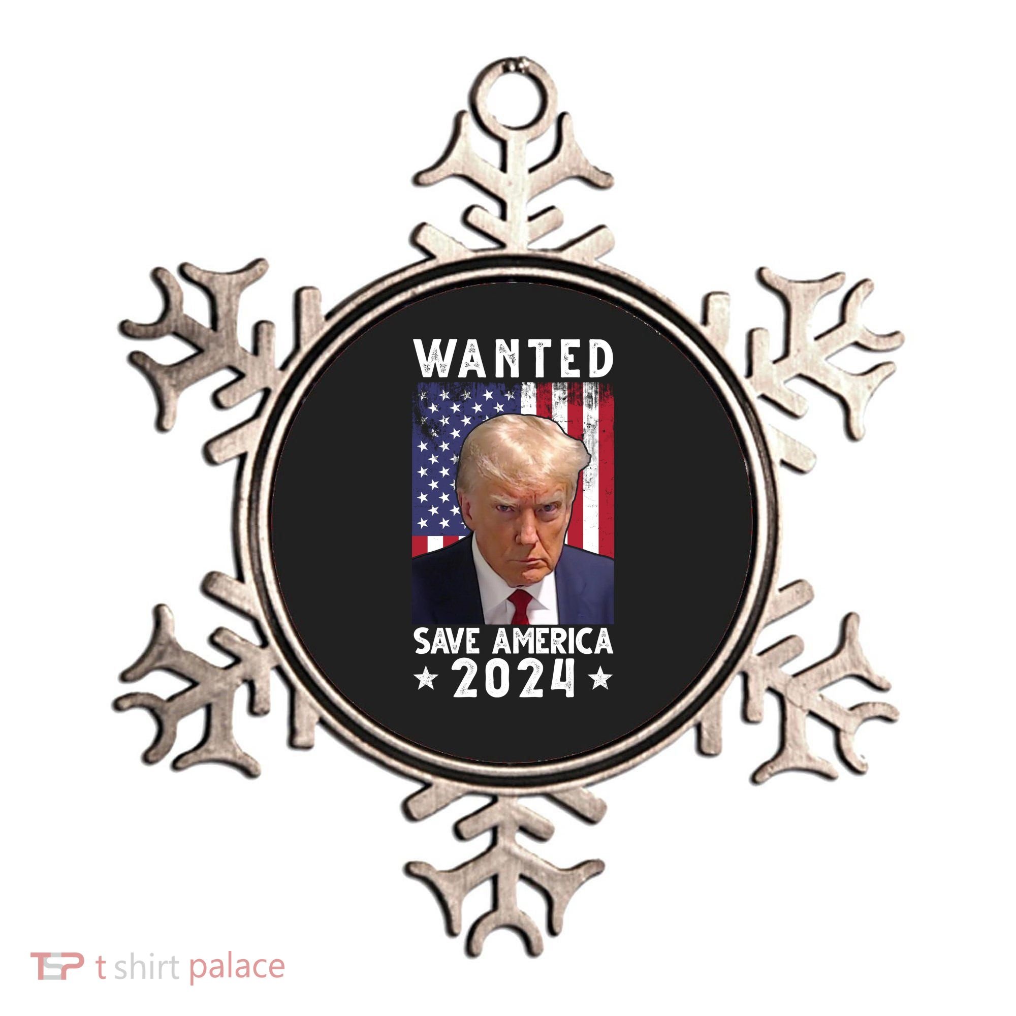 Wanted Save America 2024 Donald Trump USA Flag Ornament
