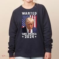 Wanted Save America 2024 Donald Trump USA Flag Women's Sweatshirt thumb 0
