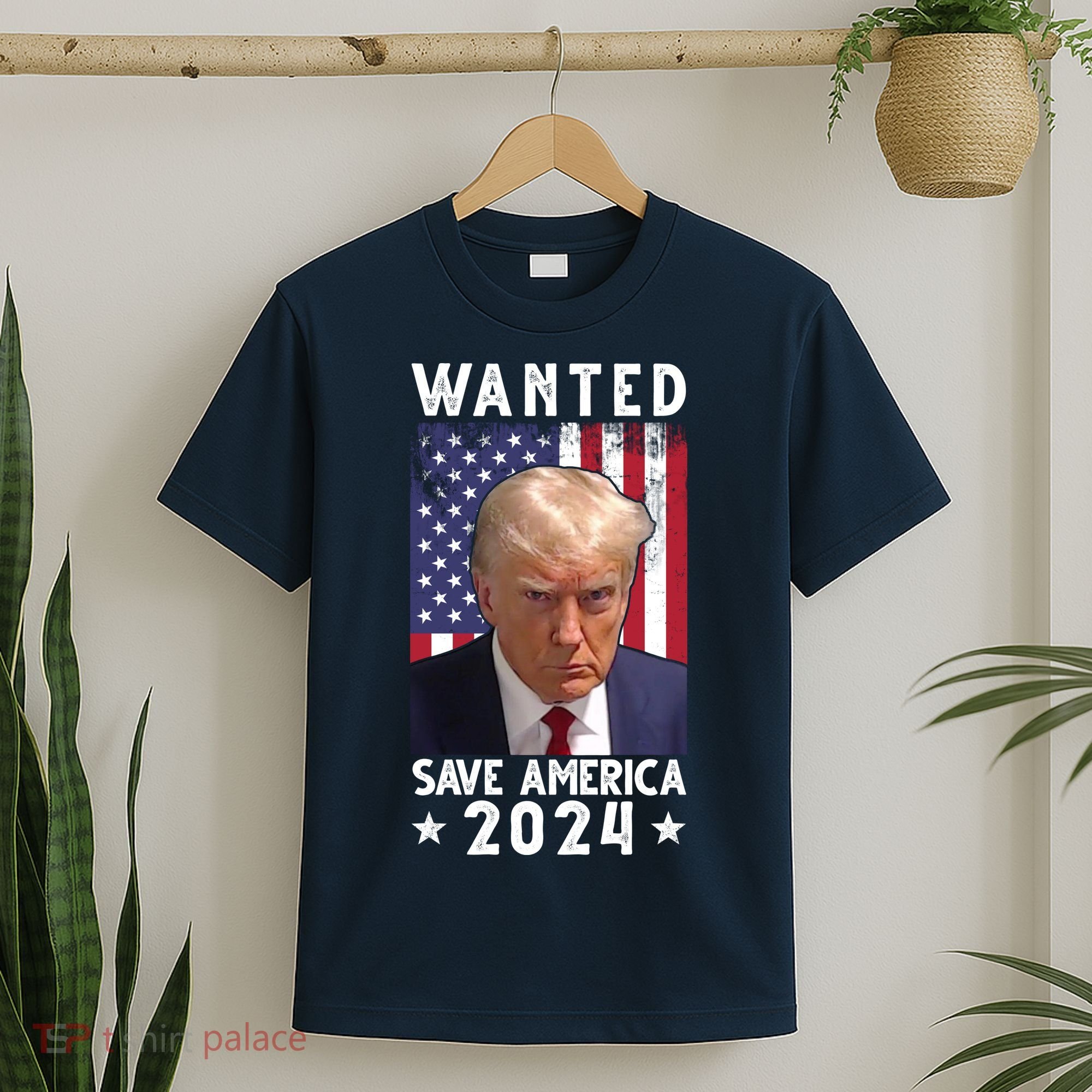 Wanted Save America 2024 Donald Trump USA Flag T-Shirt
