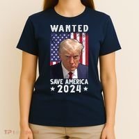 Wanted Save America 2024 Donald Trump USA Flag T-Shirt thumb 4