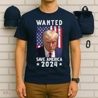 Wanted Save America 2024 Donald Trump USA Flag T-Shirt thumb 6