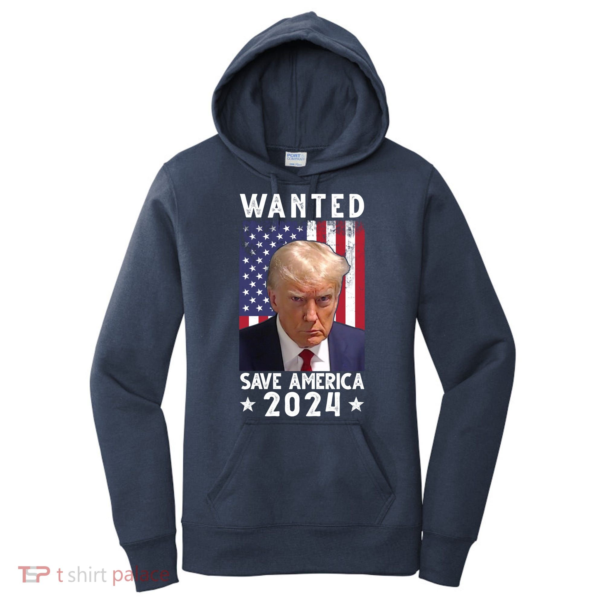 Wanted Save America 2024 Donald Trump USA Flag Women's Hoodie