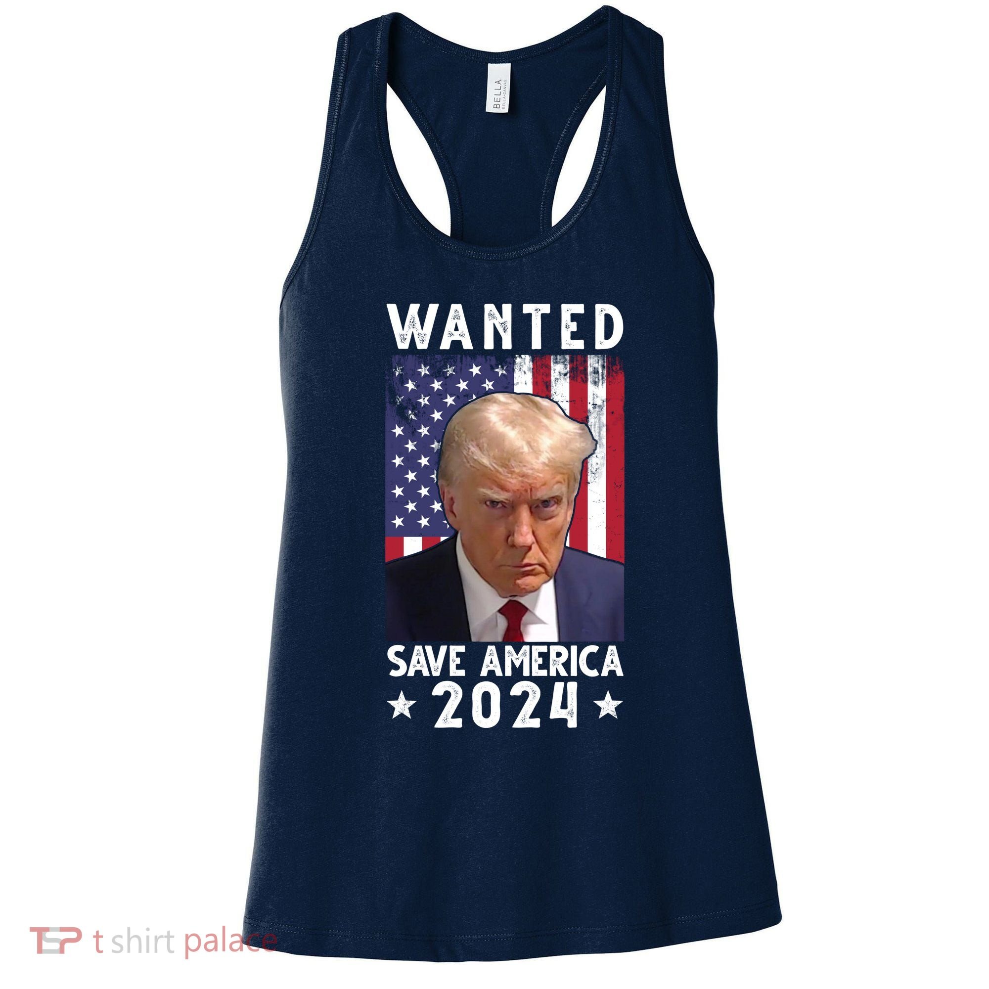 Wanted Save America 2024 Donald Trump USA Flag Women's Tank Top