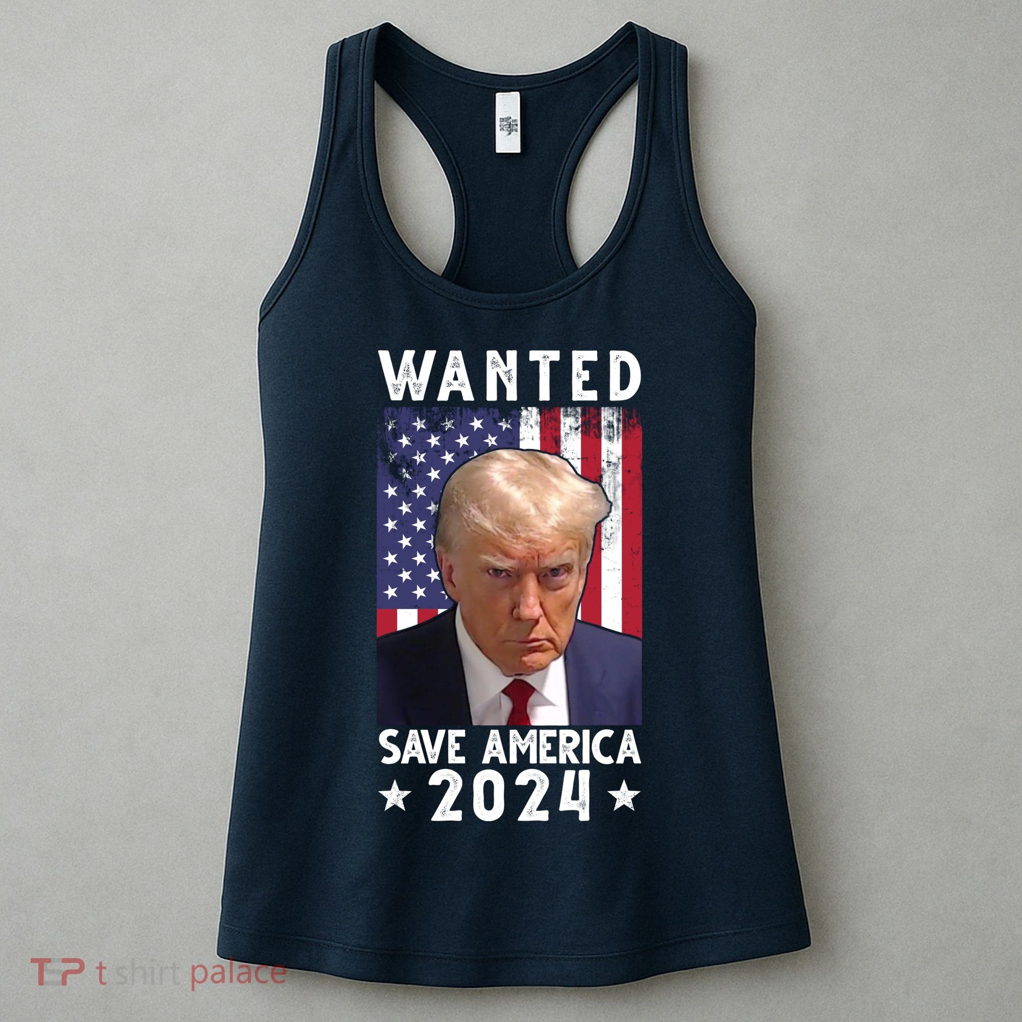 Wanted Save America 2024 Donald Trump USA Flag Women's Tank Top