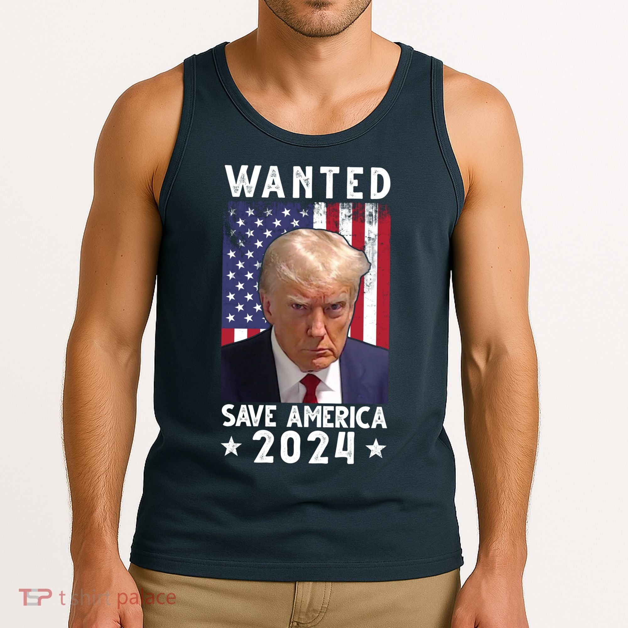 Wanted Save America 2024 Donald Trump USA Flag Tank Top