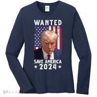 Wanted Save America 2024 Donald Trump USA Flag Women's Long Sleeve Shirt thumb 0