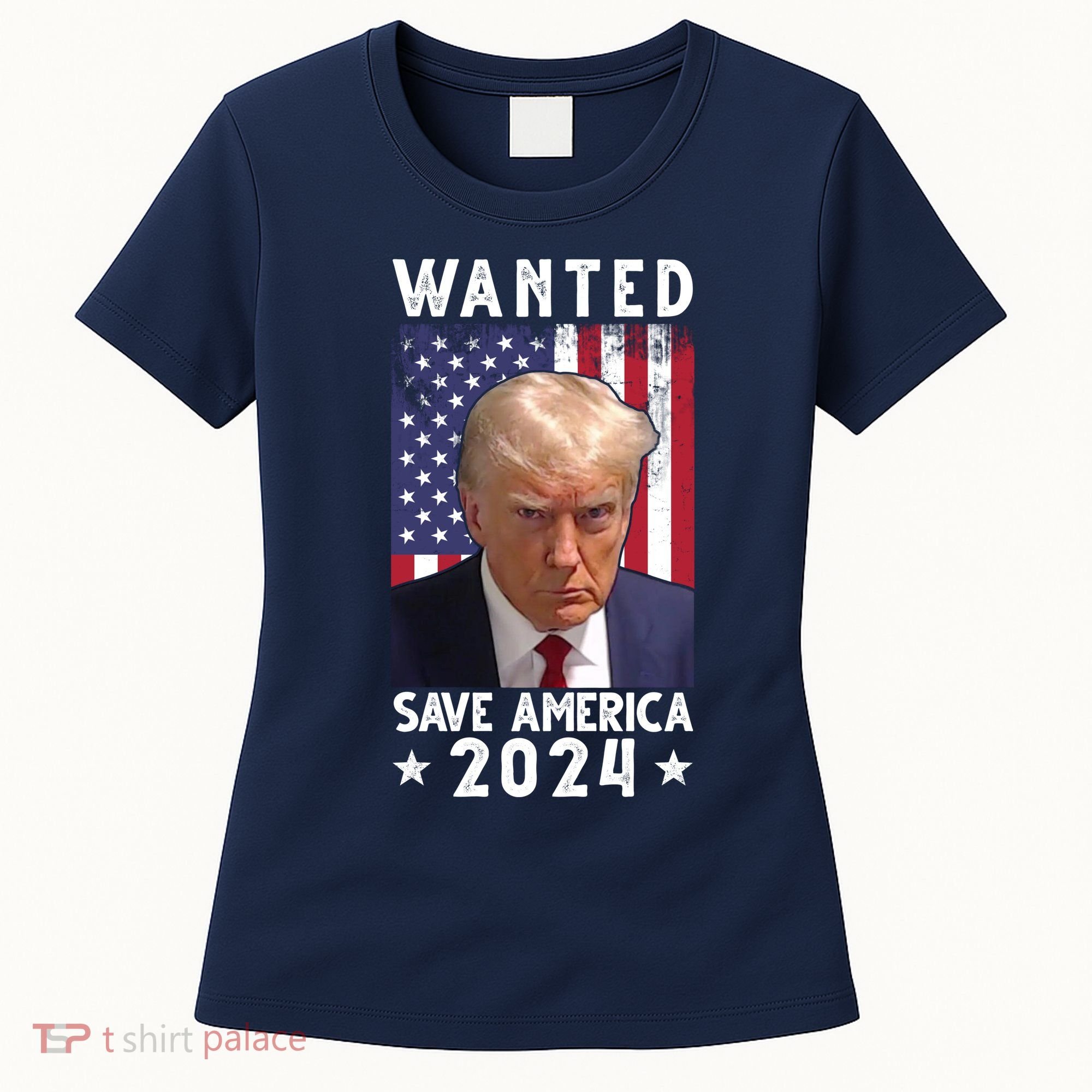 Wanted Save America 2024 Donald Trump USA Flag Women's T-Shirt