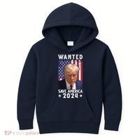 Wanted Save America 2024 Donald Trump USA Flag Kids Hoodie thumb 0