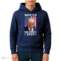 Wanted Save America 2024 Donald Trump USA Flag Kids Hoodie thumb 4