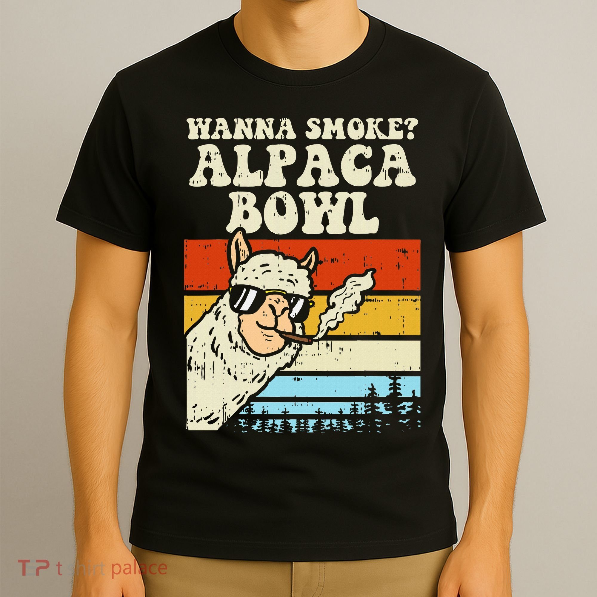 Wanna Smoke Alpaca Bowl Weed Funny Cannabis 420 Stoner Gift T-Shirt