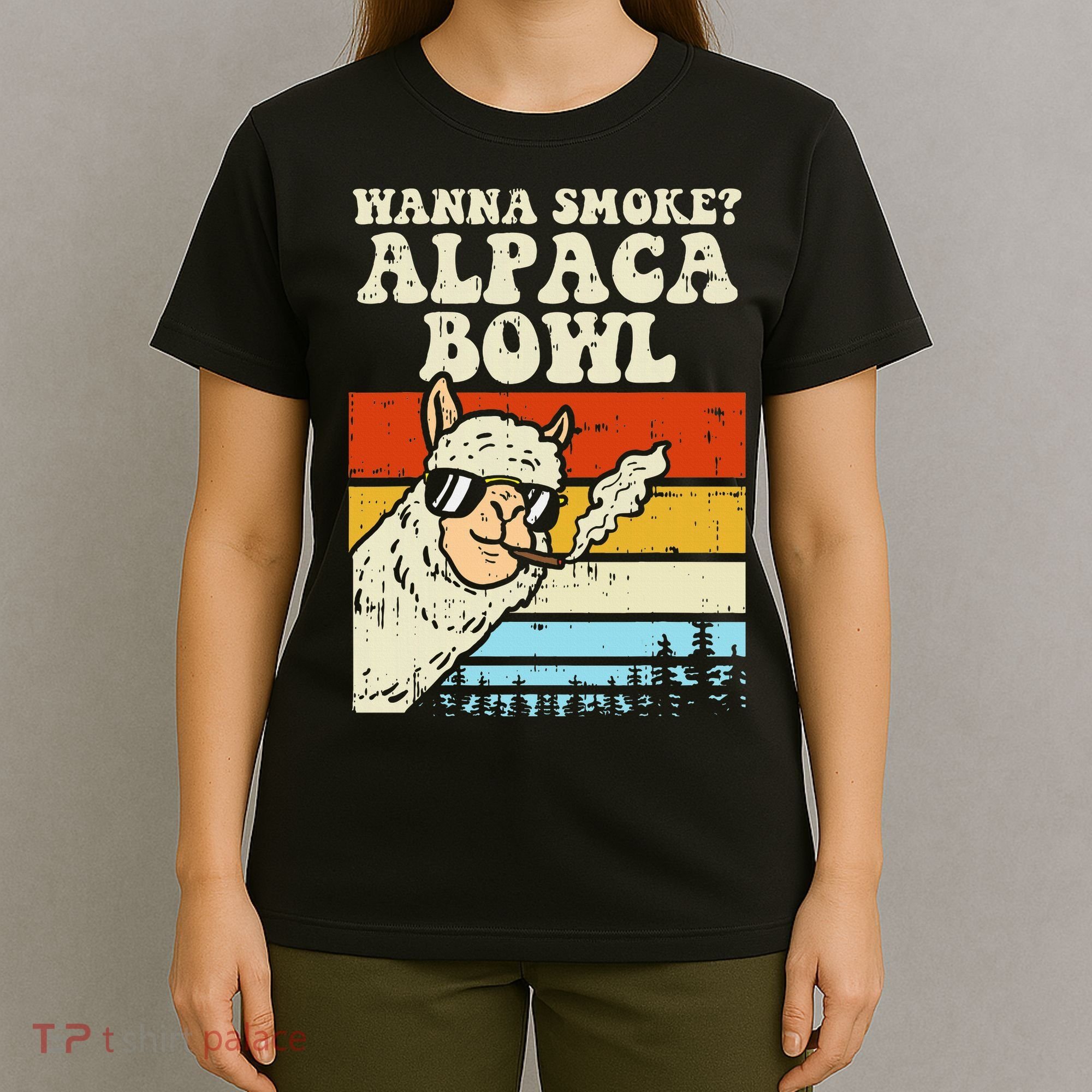 Wanna Smoke Alpaca Bowl Weed Funny Cannabis 420 Stoner Gift T-Shirt