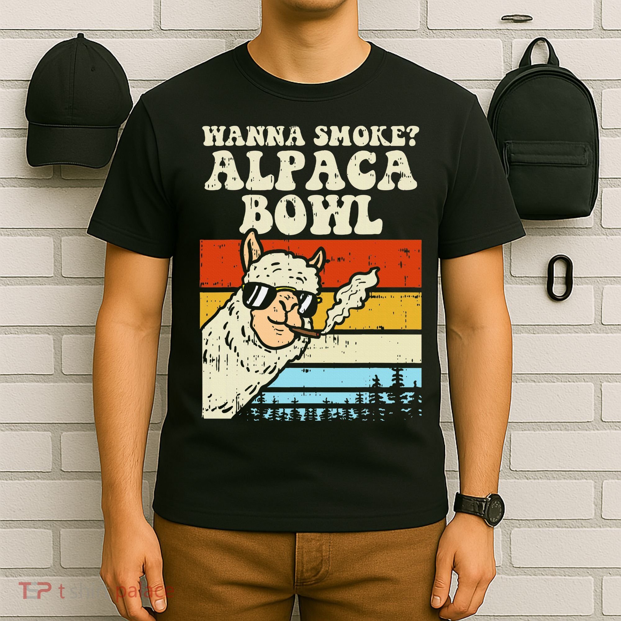Wanna Smoke Alpaca Bowl Weed Funny Cannabis 420 Stoner Gift T-Shirt